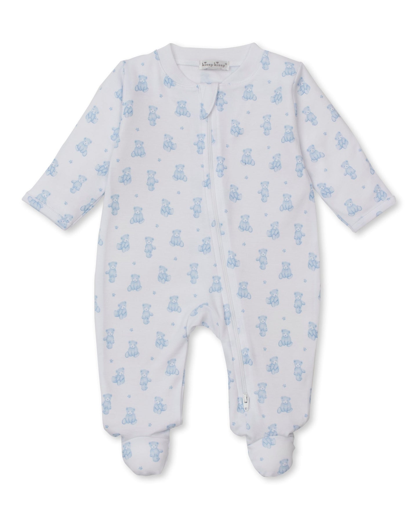 Kissy Kissy Footie w/ Zip - Teddy Bears, Light Blue, 3-6M