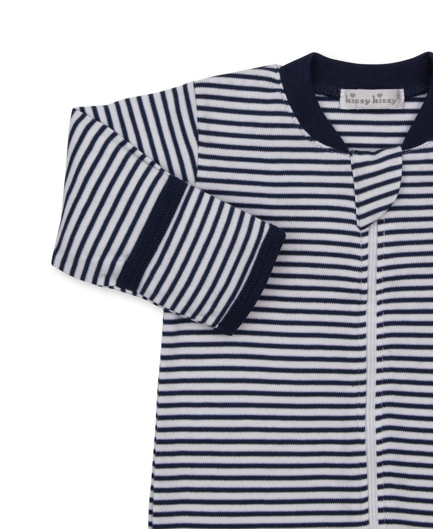 Kissy Kissy Footie w/ Zip Stripe - Navy, 3-6M - Image 2