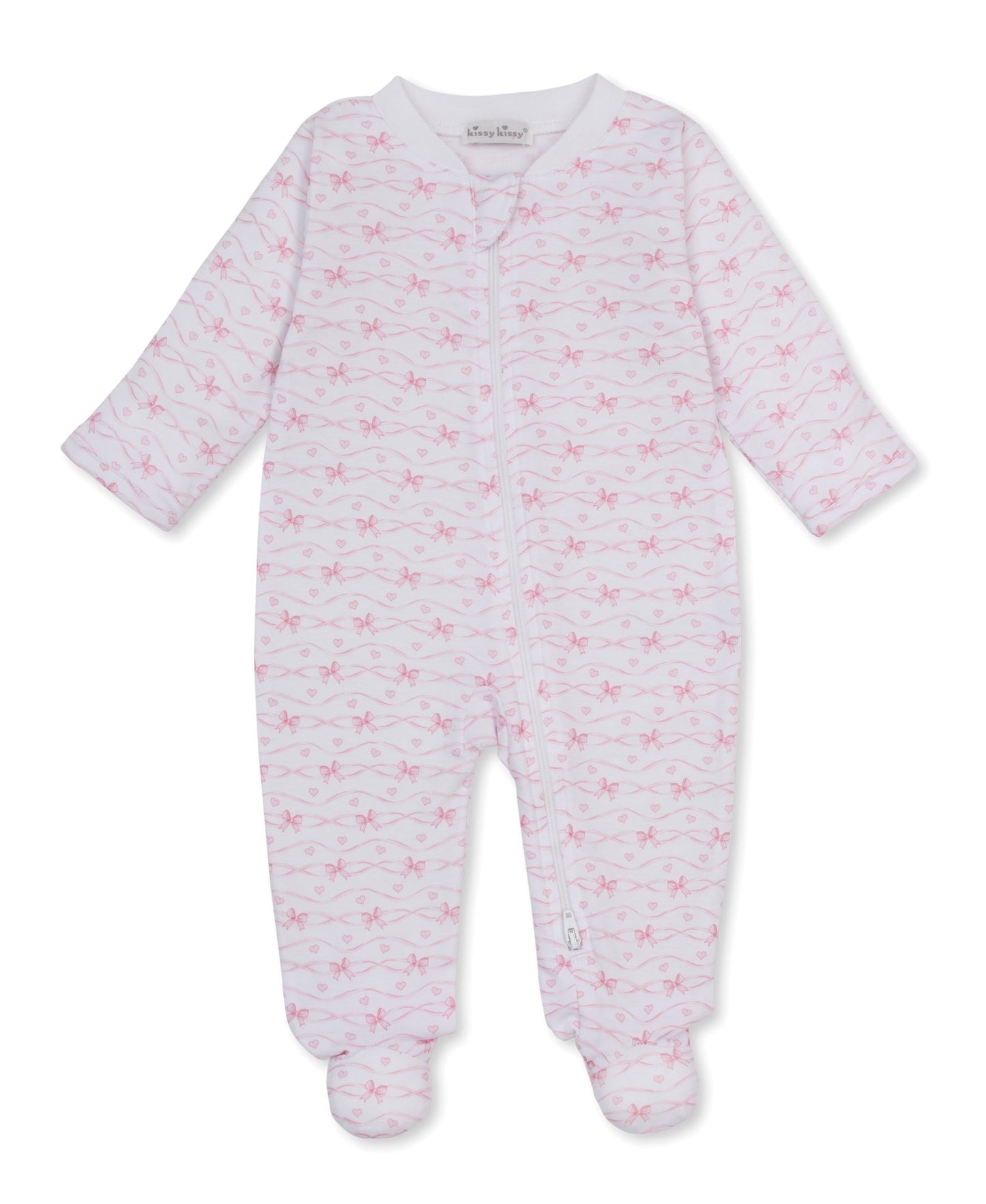 Kissy Kissy Zip Footie - PJs Baby Bows Pink, Newborn