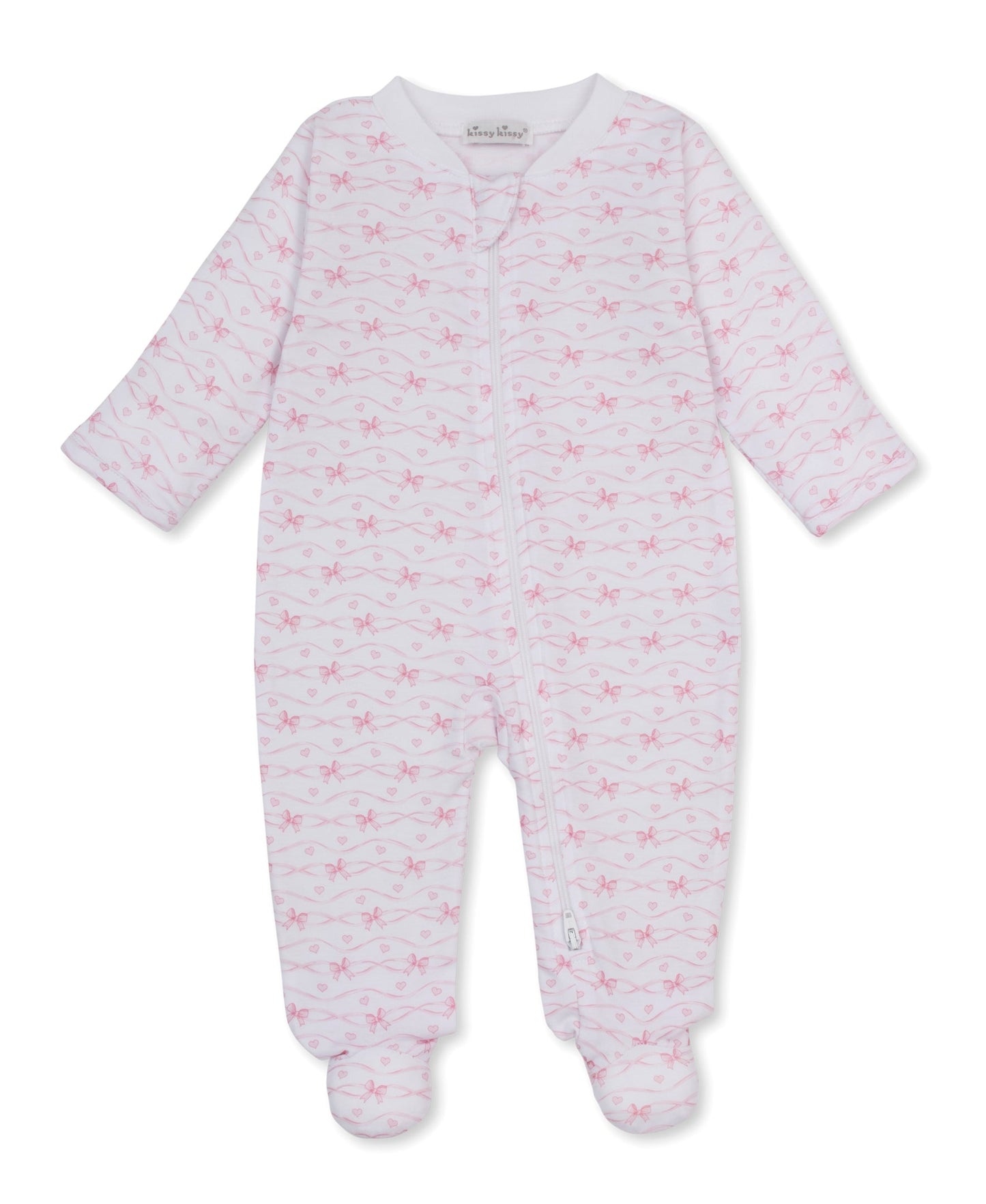 Kissy Kissy PJs Baby Bows Print Footie with Zipper - Pink