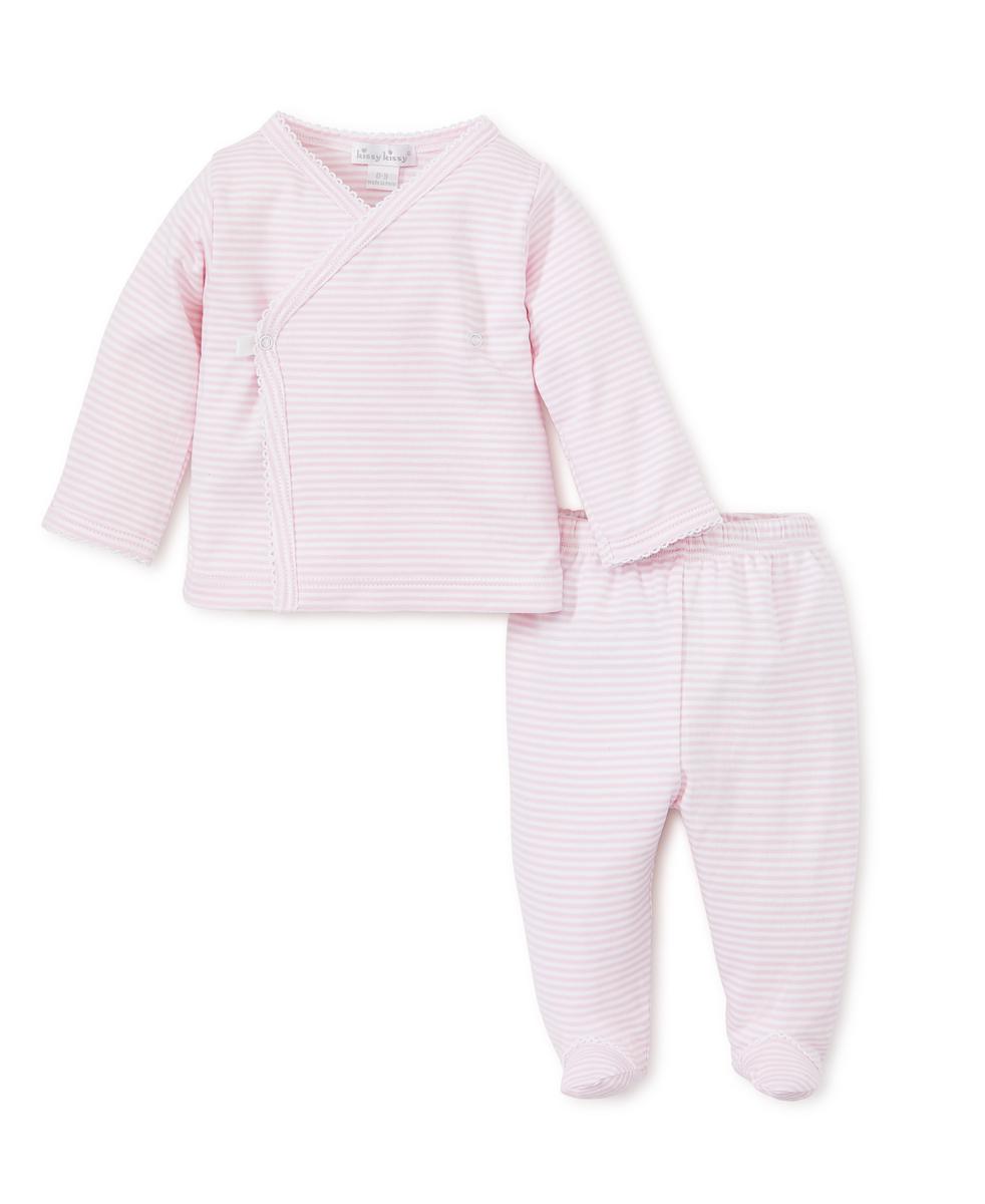 Kissy Kissy Footed Pant Set - Pink Stripes, NB