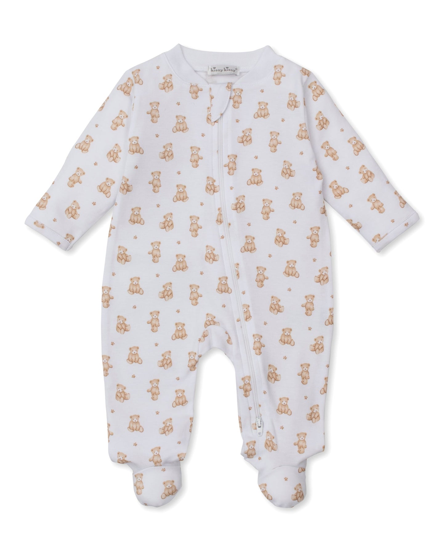 Kissy Kissy Footie w/ Zip - Teddy Bears, Tan, 0-3M