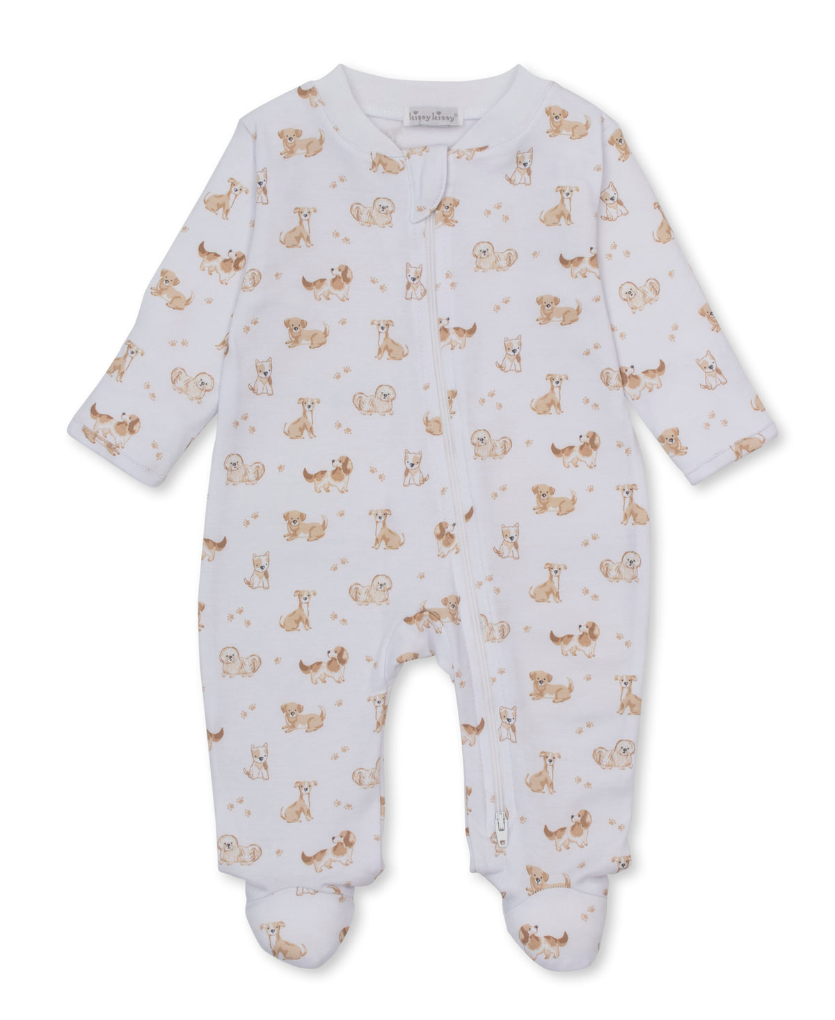 Kissy Kissy Footie w/ Zip - Puppy Paws, Brown, 3-6M