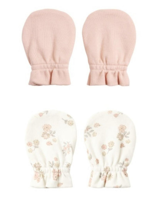 Quincy Mae No Scratch Mittens Set Melon, Garden Floral - Ivory / Melon