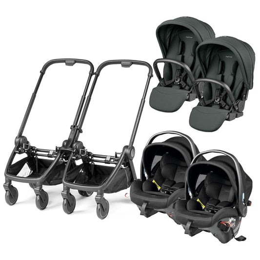 PEG City Loop Twin Stroller + Primo Viaggio Urban Mobility Travel System Bundle - Black / Metal / True Black - CLP-TWIN-TRVL-URBAN-METAL