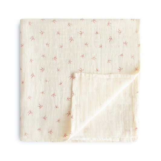 Mushie Muslin Swaddle Blanket - Bows - MS-250