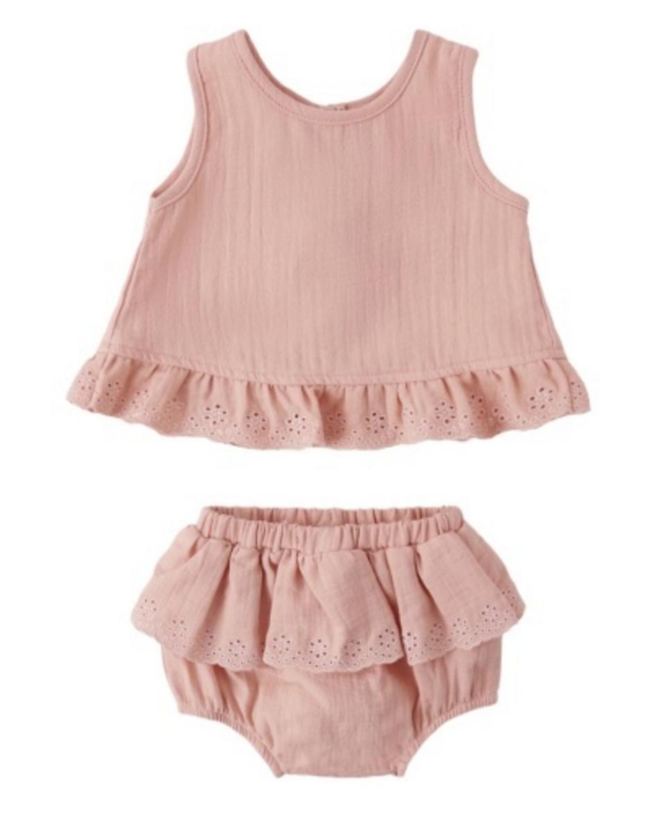 Quincy Mae Ruffled Tulip Top + Bloomer Set Mauve - Mauve, 3-6M
