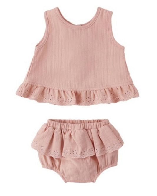 Quincy Mae Ruffled Tulip Top + Bloomer Set Mauve - Mauve, 3-6M