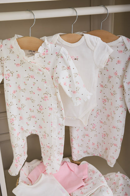 Little Me Vintage Rose Footed One-Piece And Hat - Ivory Print, 3M