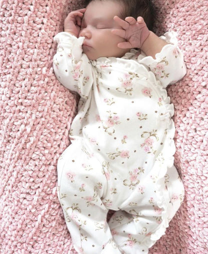 Little Me Vintage Rose Footed One-Piece And Hat - Ivory Print, NB