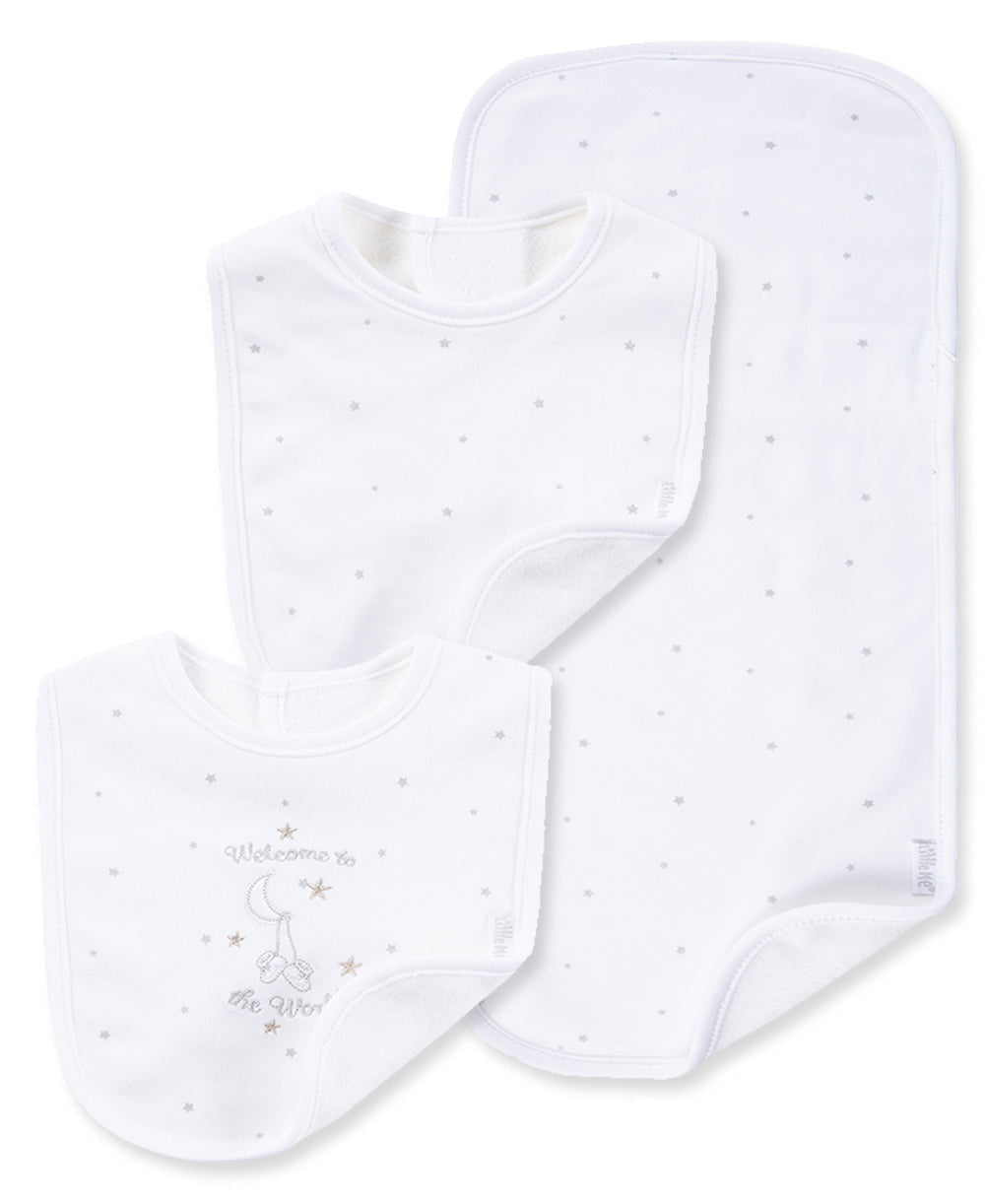 Little Me Welcome To The World Bib & Burp Set - White, One Size