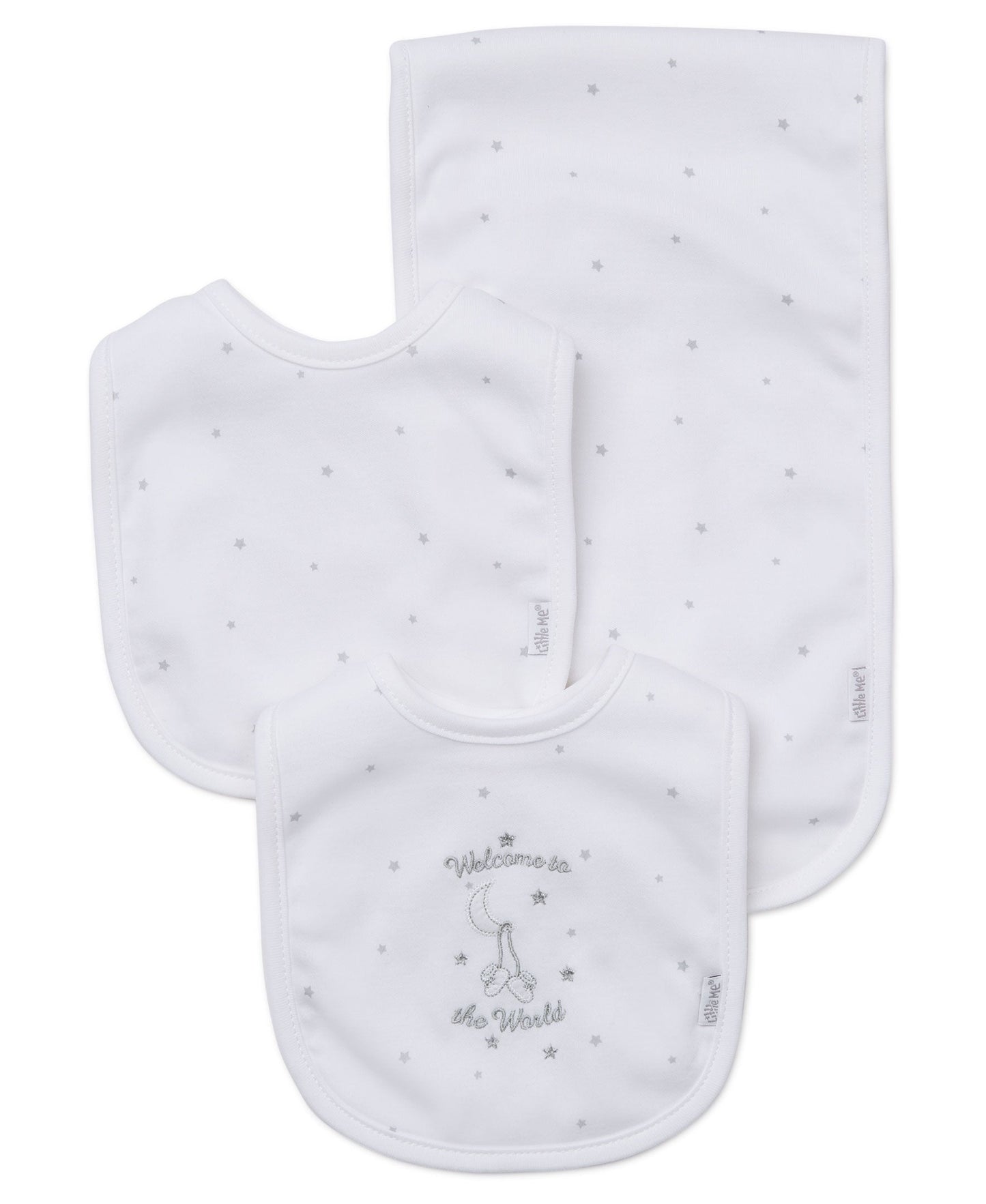 Little Me Welcome To The World Bib & Burp Set - White, One Size