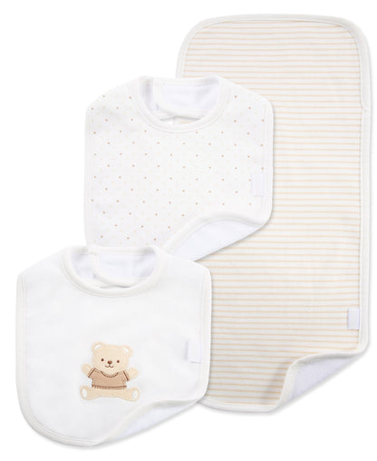 Little Me Gentle Bear Bib & Burp Set - Ivory, One Size