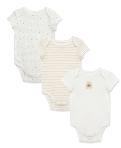 Little Me Gentle Bear 3-Pack Bodysuits - Ivory, 3M