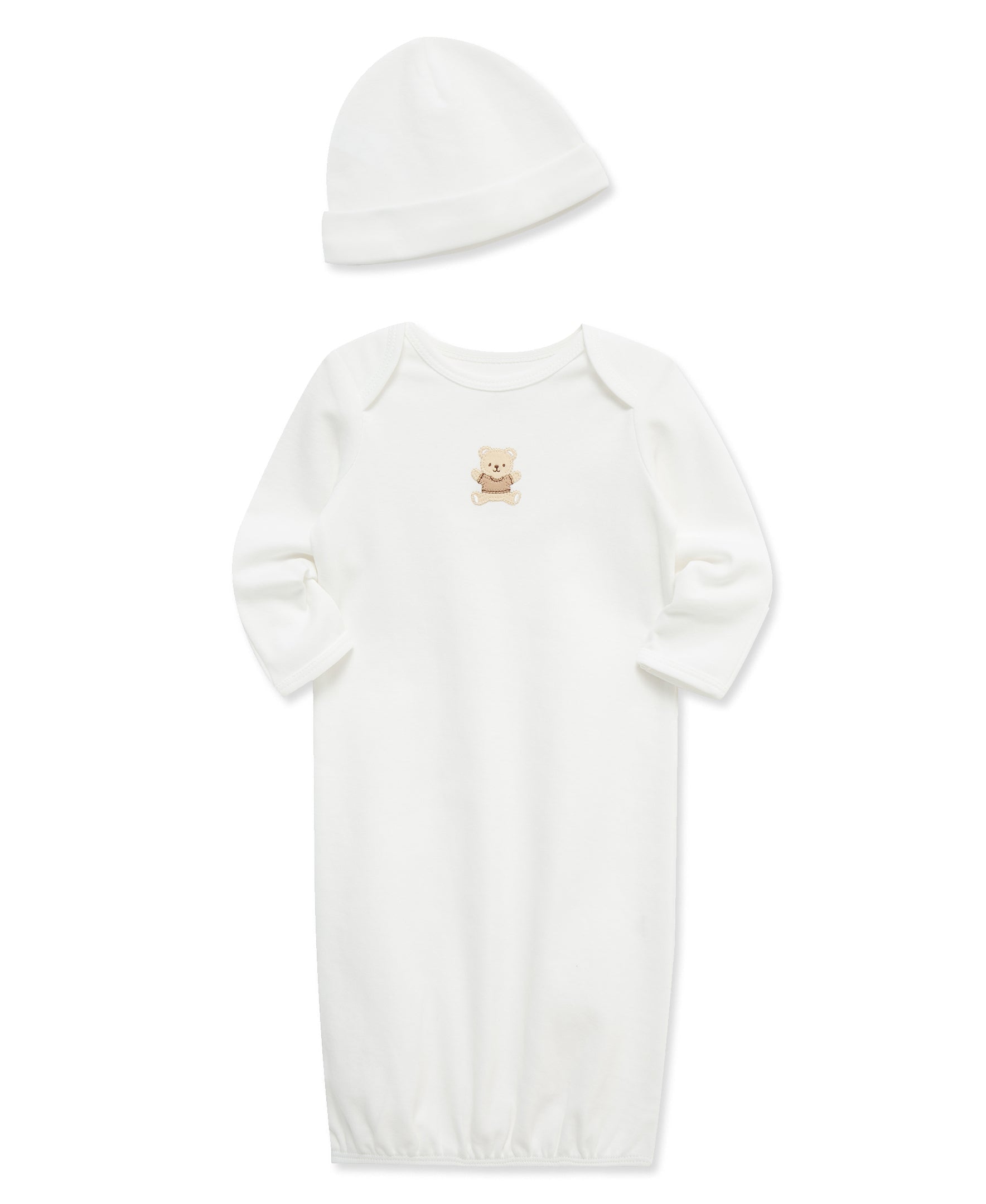 Little Me Gentle Bear Sleeper Gown and Hat - Ivory, 0-3M