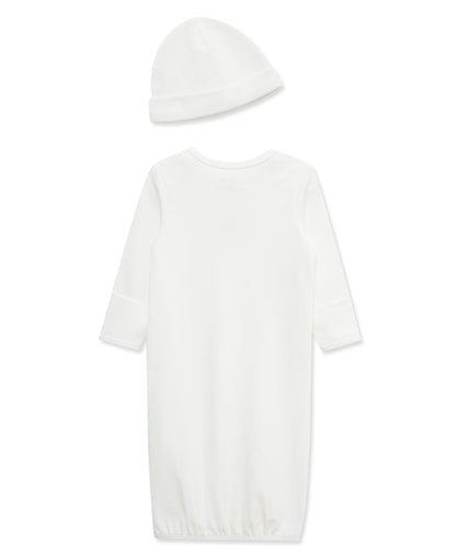 Little Me Gentle Bear Sleeper Gown and Hat - Ivory, 0-3M
