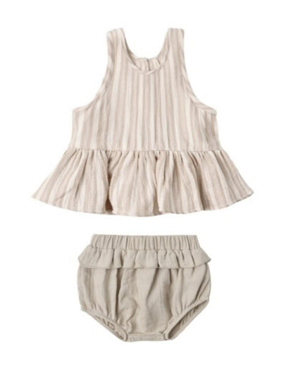 Quincy Mae Sleeveless Peplum Set Retro Oat Stripe - Oat, 3-6M