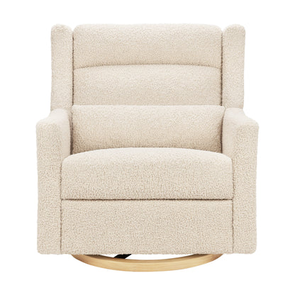 Babyletto Kiwi Plus Chair and a Half Power Recliner and Swivel Glider with Power Adjustable Headrest and USB Port - Almond Teddy Loop with Light Wood Base