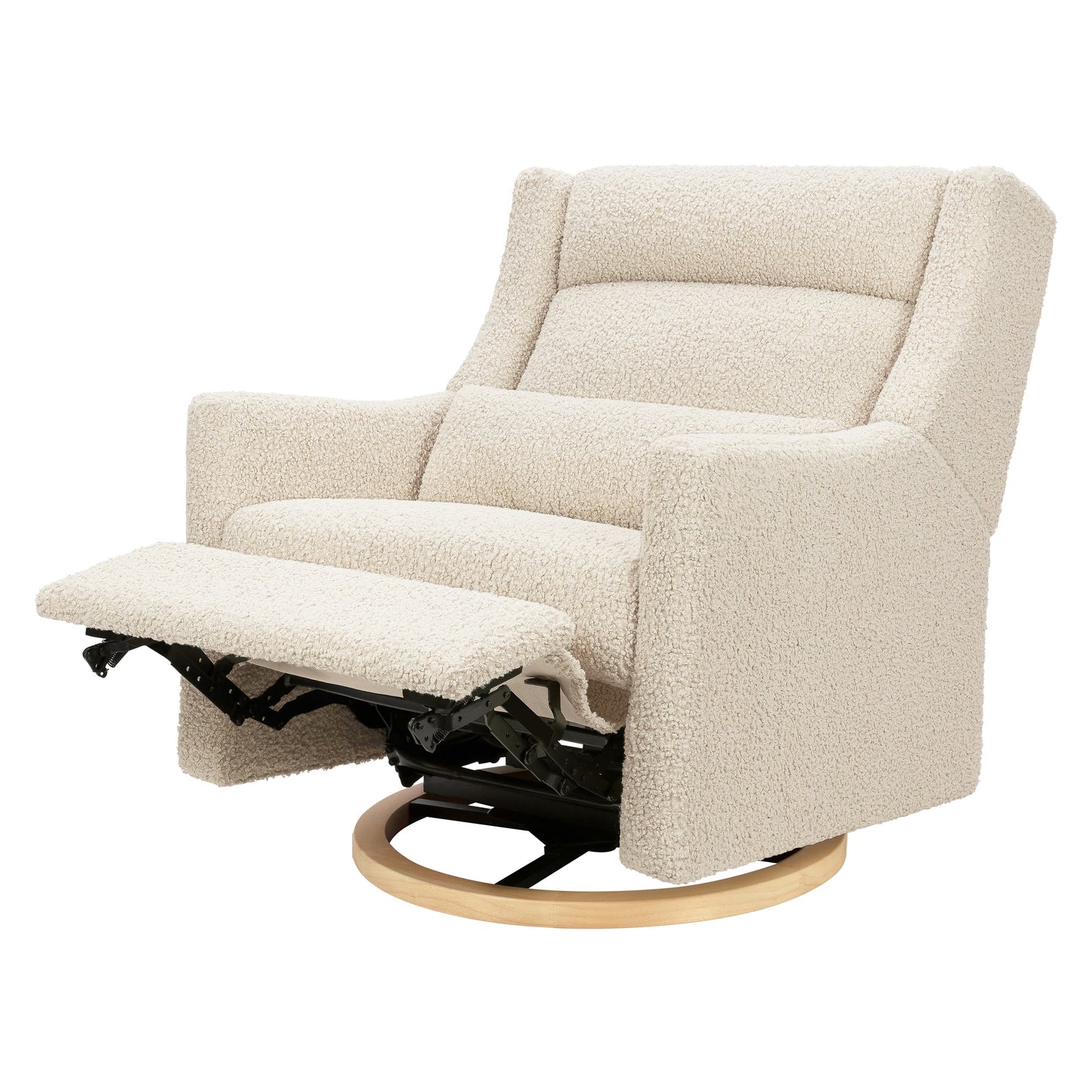 Babyletto Kiwi Plus Chair and a Half Power Recliner and Swivel Glider with Power Adjustable Headrest and USB Port - Almond Teddy Loop with Light Wood Base