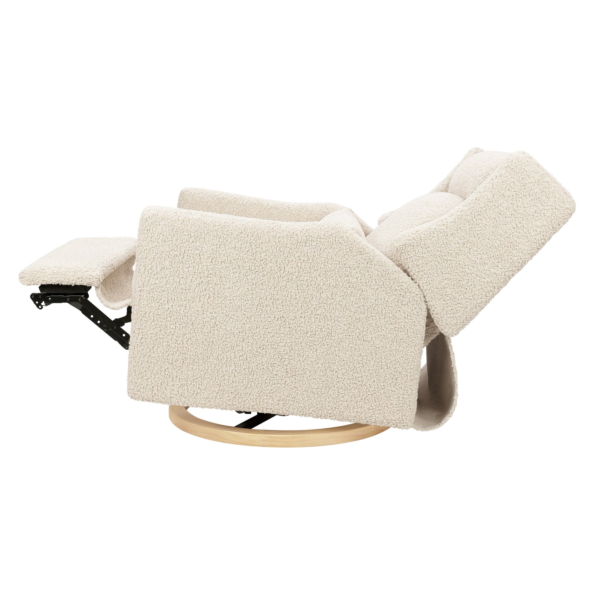 Babyletto Kiwi Plus Chair and a Half Power Recliner and Swivel Glider with Power Adjustable Headrest and USB Port - Almond Teddy Loop with Light Wood Base