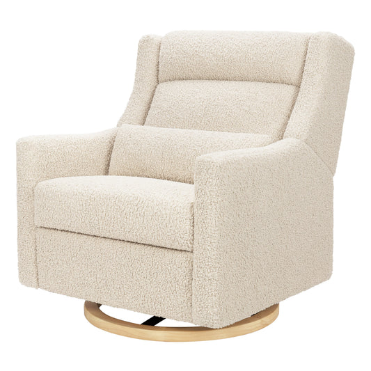 Babyletto Kiwi Plus Chair and a Half Power Recliner and Swivel Glider with Power Adjustable Headrest and USB Port - Almond Teddy Loop with Light Wood Base