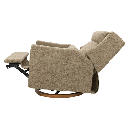 Babyletto Kiwi Plus Chair and a Half Power Recliner and Swivel Glider with Power Adjustable Headrest and USB Port - Latte Teddy Loop with Dark Wood Base