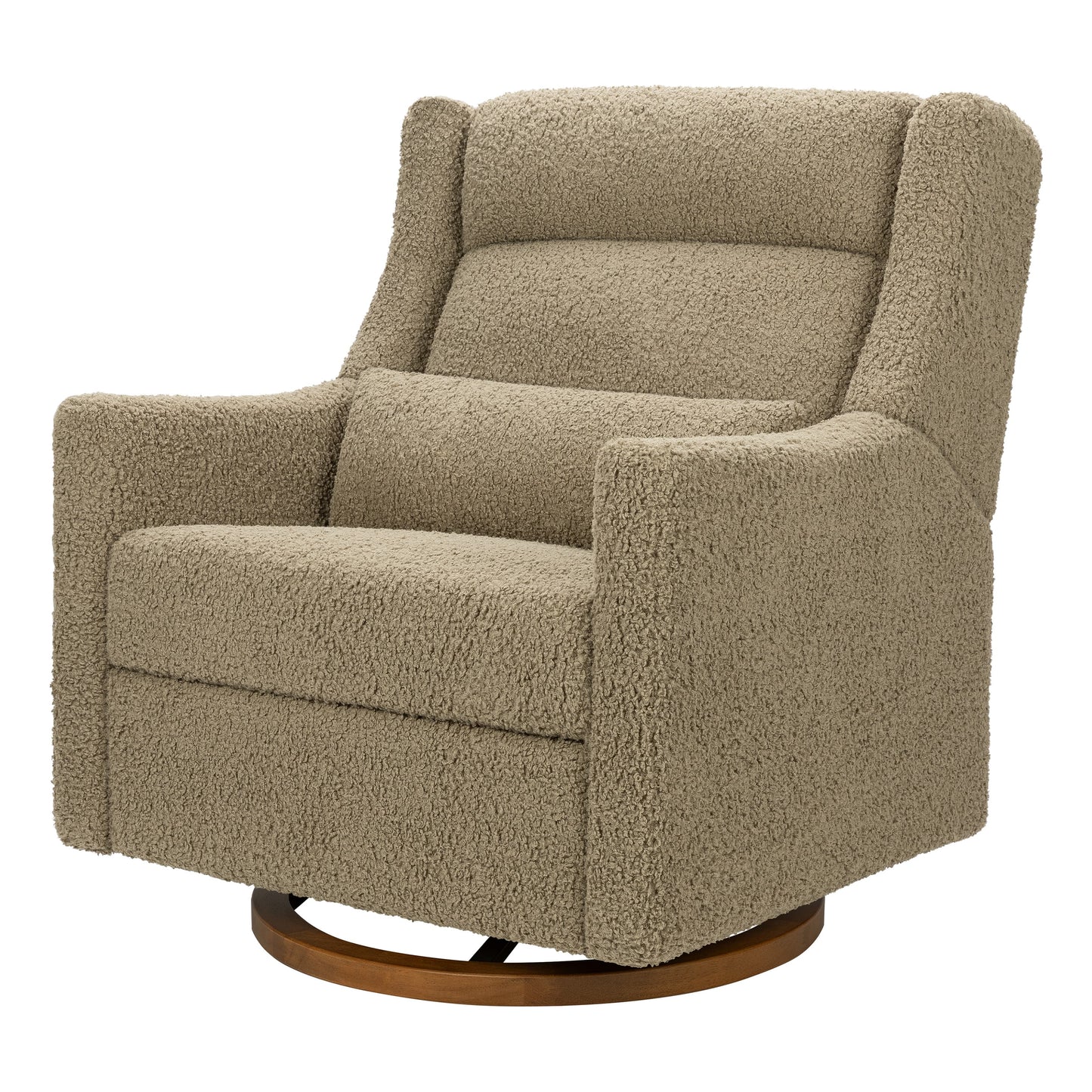 Babyletto Kiwi Plus Chair and a Half Power Recliner and Swivel Glider with Power Adjustable Headrest and USB Port - Latte Teddy Loop with Dark Wood Base