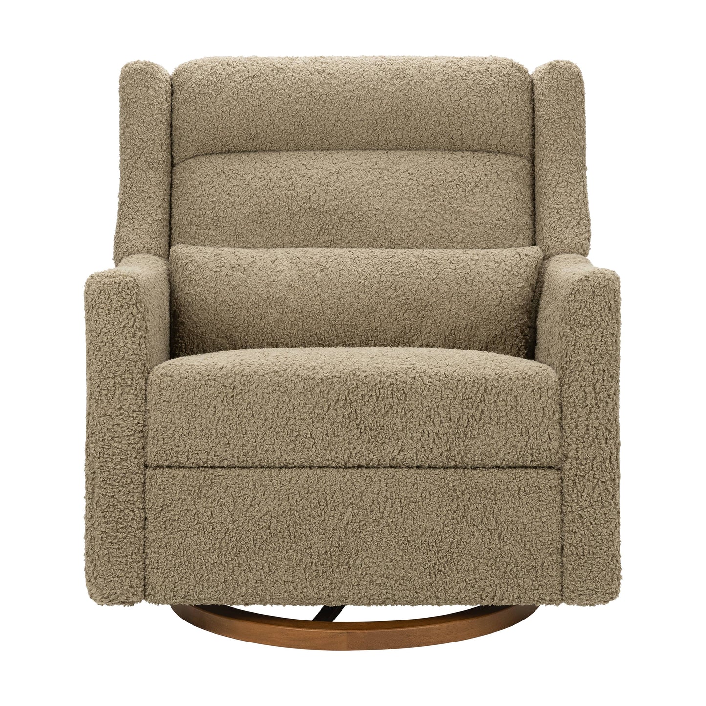Babyletto Kiwi Plus Chair and a Half Power Recliner and Swivel Glider with Power Adjustable Headrest and USB Port - Latte Teddy Loop with Dark Wood Base