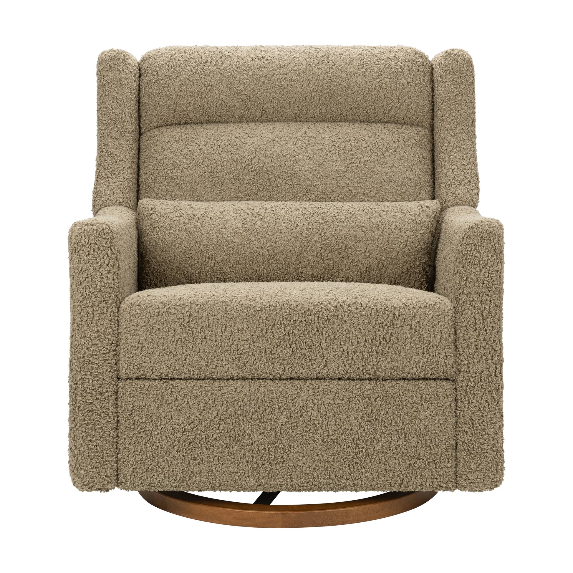 Babyletto Kiwi Plus Chair and a Half Power Recliner and Swivel Glider with Power Adjustable Headrest and USB Port - Latte Teddy Loop with Dark Wood Base