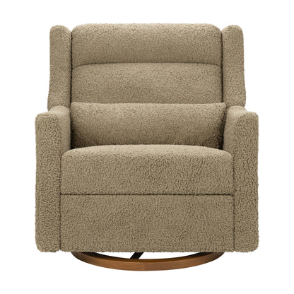 Babyletto Kiwi Plus Chair and a Half Power Recliner and Swivel Glider with Power Adjustable Headrest and USB Port - Latte Teddy Loop with Dark Wood Base