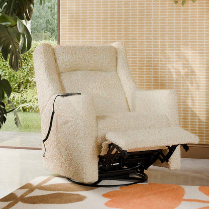 Babyletto Kiwi Deluxe Power Recliner and Swivel Glider with Heat and Massage - Almond Teddy Loop - M11283AT