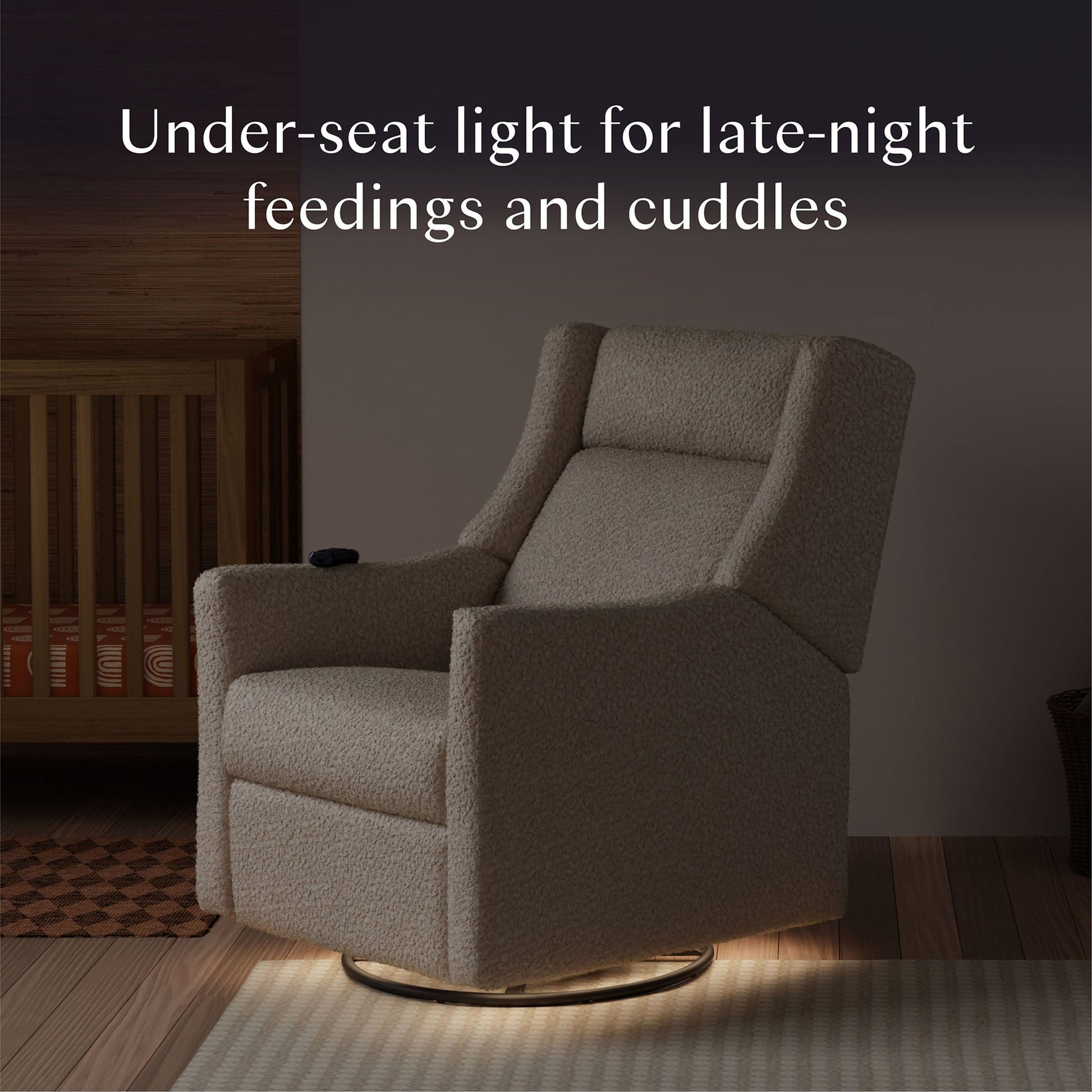 Babyletto Kiwi Deluxe Power Recliner and Swivel Glider with Heat and Massage - Almond Teddy Loop - M11283AT