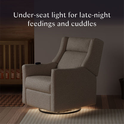 Babyletto Kiwi Deluxe Power Recliner and Swivel Glider with Heat and Massage - Almond Teddy Loop - M11283AT