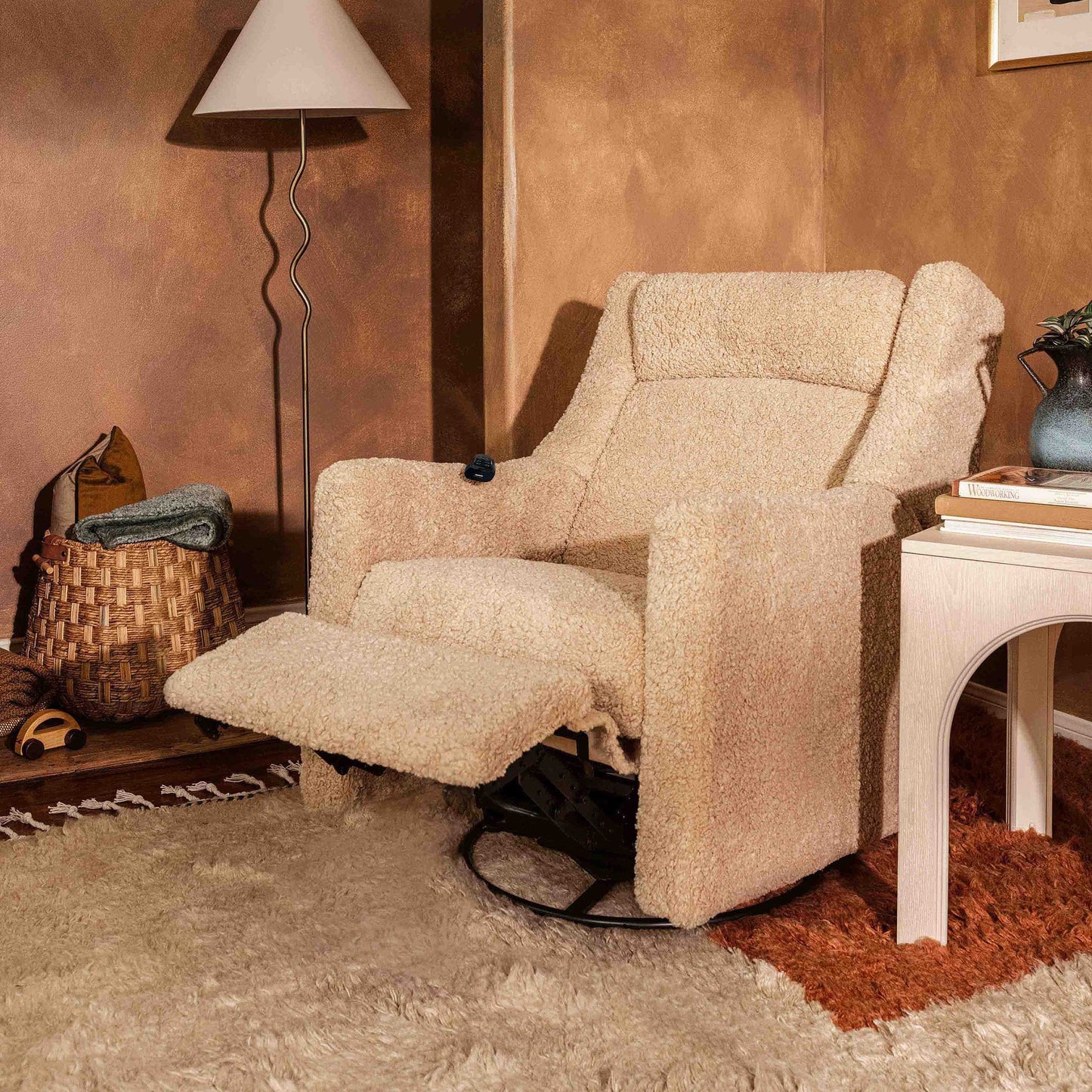 Babyletto Kiwi Deluxe Power Recliner and Swivel Glider with Heat and Massage - Chai Shearling - M11283CSG