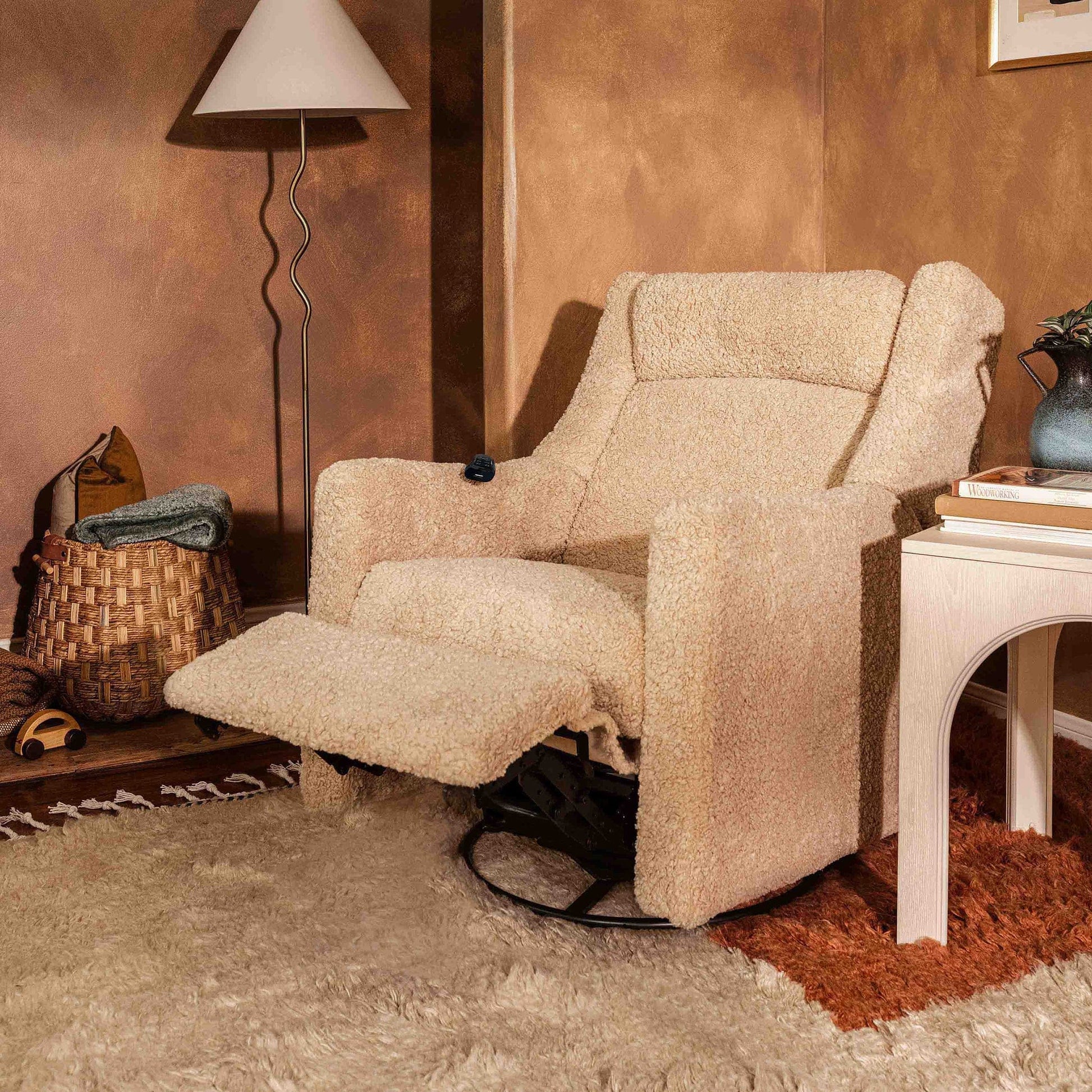 Babyletto Kiwi Deluxe Power Recliner and Swivel Glider with Heat and Massage - Chai Shearling - M11283CSG