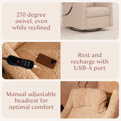 Babyletto Kiwi Deluxe Power Recliner and Swivel Glider with Heat and Massage - Chai Shearling - M11283CSG
