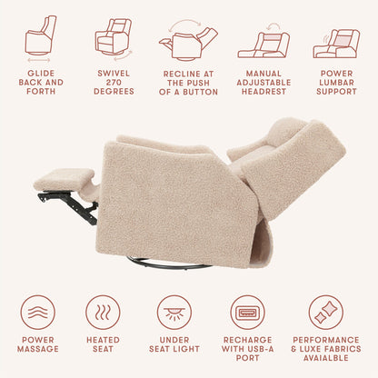 Babyletto Kiwi Deluxe Power Recliner and Swivel Glider with Heat and Massage - Chai Shearling - M11283CSG