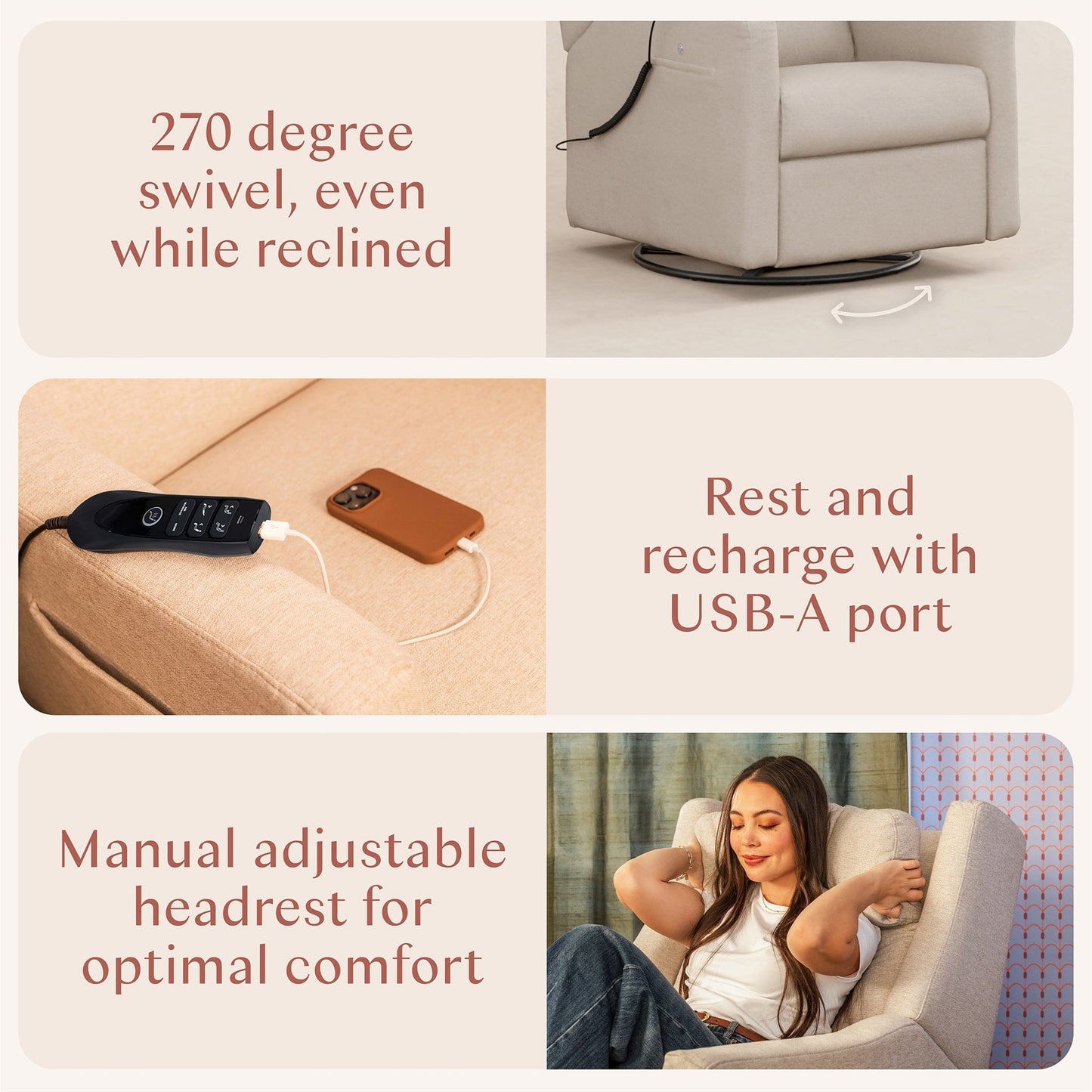 Babyletto Kiwi Deluxe Power Recliner and Swivel Glider with Heat and Massage - Performance Beach Eco-Weave - M11283PBEW