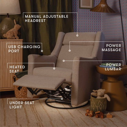 Babyletto Kiwi Deluxe Power Recliner and Swivel Glider with Heat and Massage - Performance Beach Eco-Weave - M11283PBEW