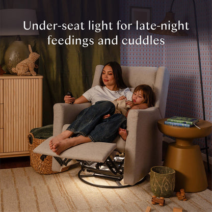 Babyletto Kiwi Deluxe Power Recliner and Swivel Glider with Heat and Massage - Performance Beach Eco-Weave - M11283PBEW