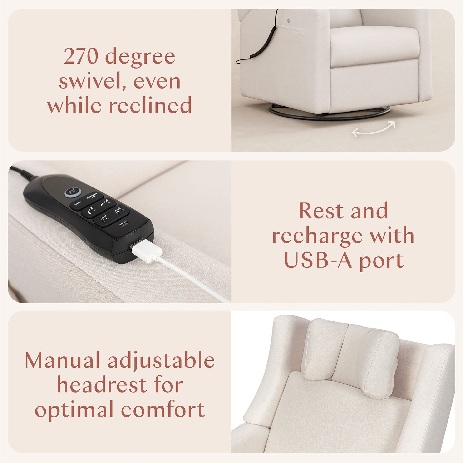 Babyletto Kiwi Deluxe Power Recliner and Swivel Glider with Heat and Massage - Performance Cream Eco-Weave - M11283PCMEW