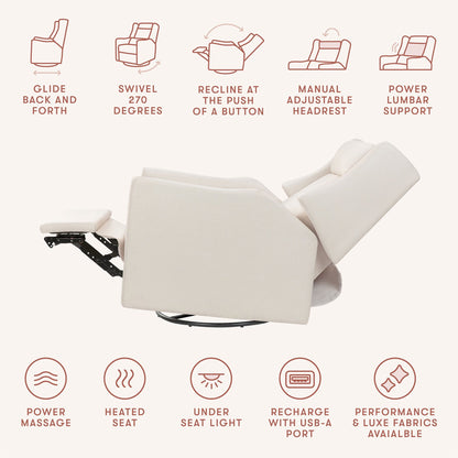 Babyletto Kiwi Deluxe Power Recliner and Swivel Glider with Heat and Massage - Performance Cream Eco-Weave - M11283PCMEW