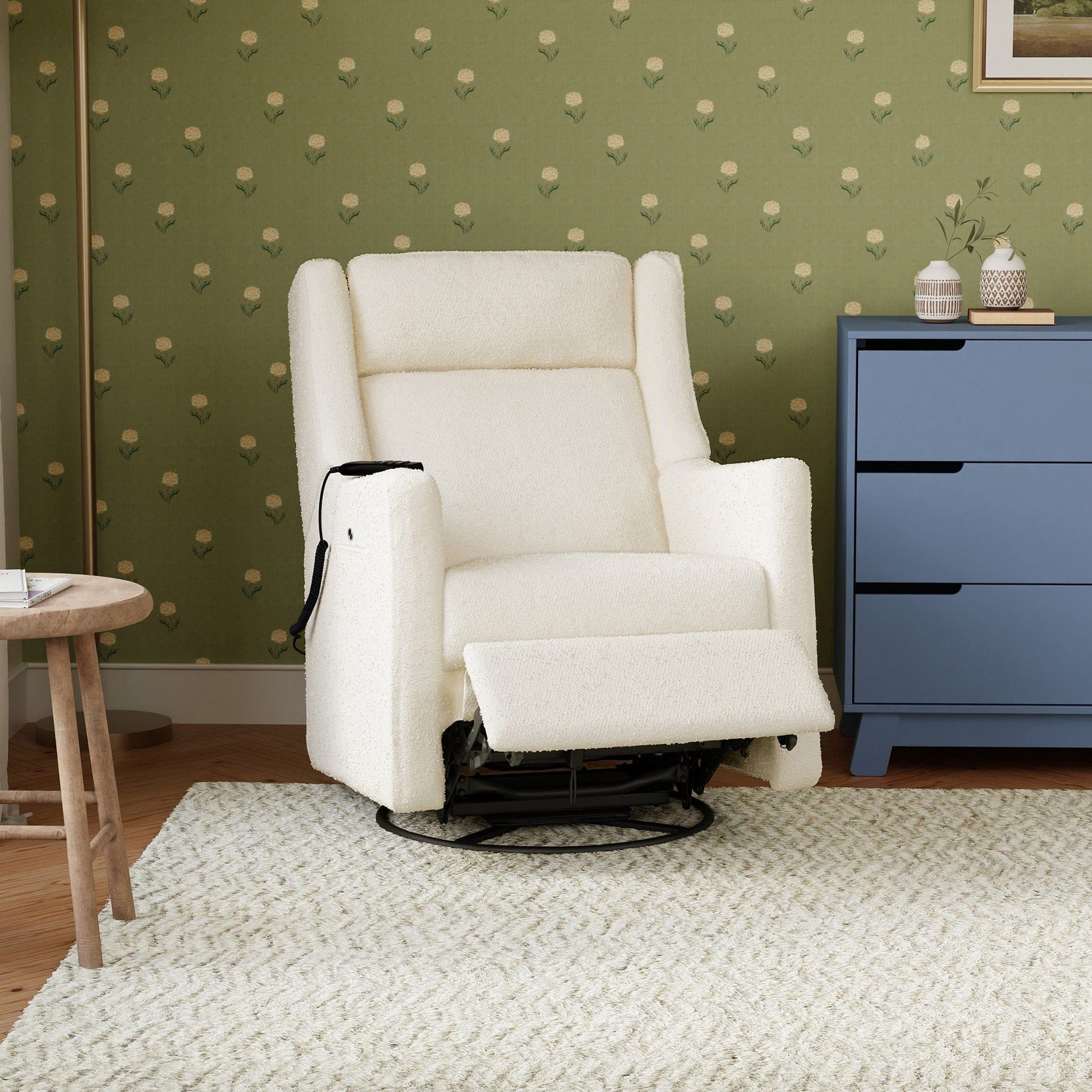 Babyletto Kiwi Deluxe Power Recliner and Swivel Glider with Heat and Massage - Performance Ivory Boucle - M11283PWB