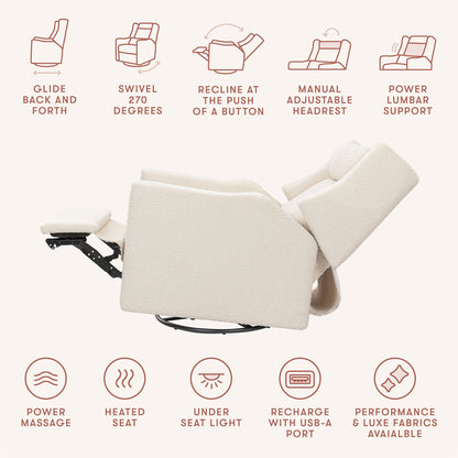 Babyletto Kiwi Deluxe Power Recliner and Swivel Glider with Heat and Massage - Performance Ivory Boucle - M11283PWB