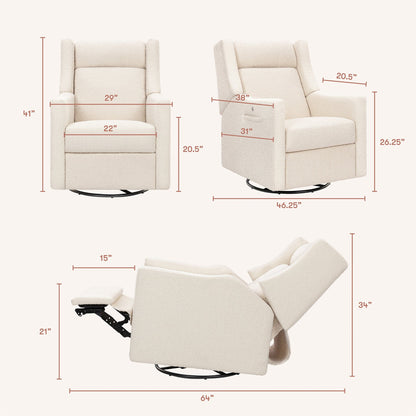 Babyletto Kiwi Deluxe Power Recliner and Swivel Glider with Heat and Massage - Performance Ivory Boucle - M11283PWB