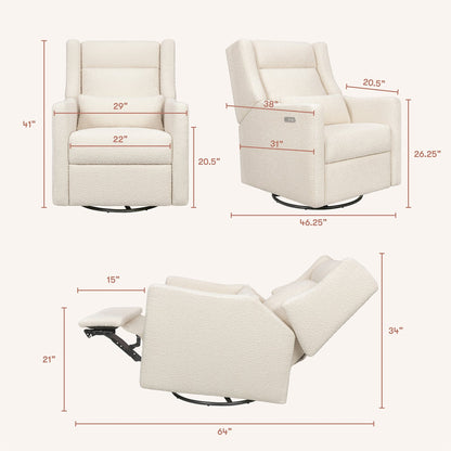 Babyletto Kiwi Plus Electric Recliner Swivel Glider w/ Adjustable Headrest + USB Port - Performance Ivory Boucle - M11286PWB