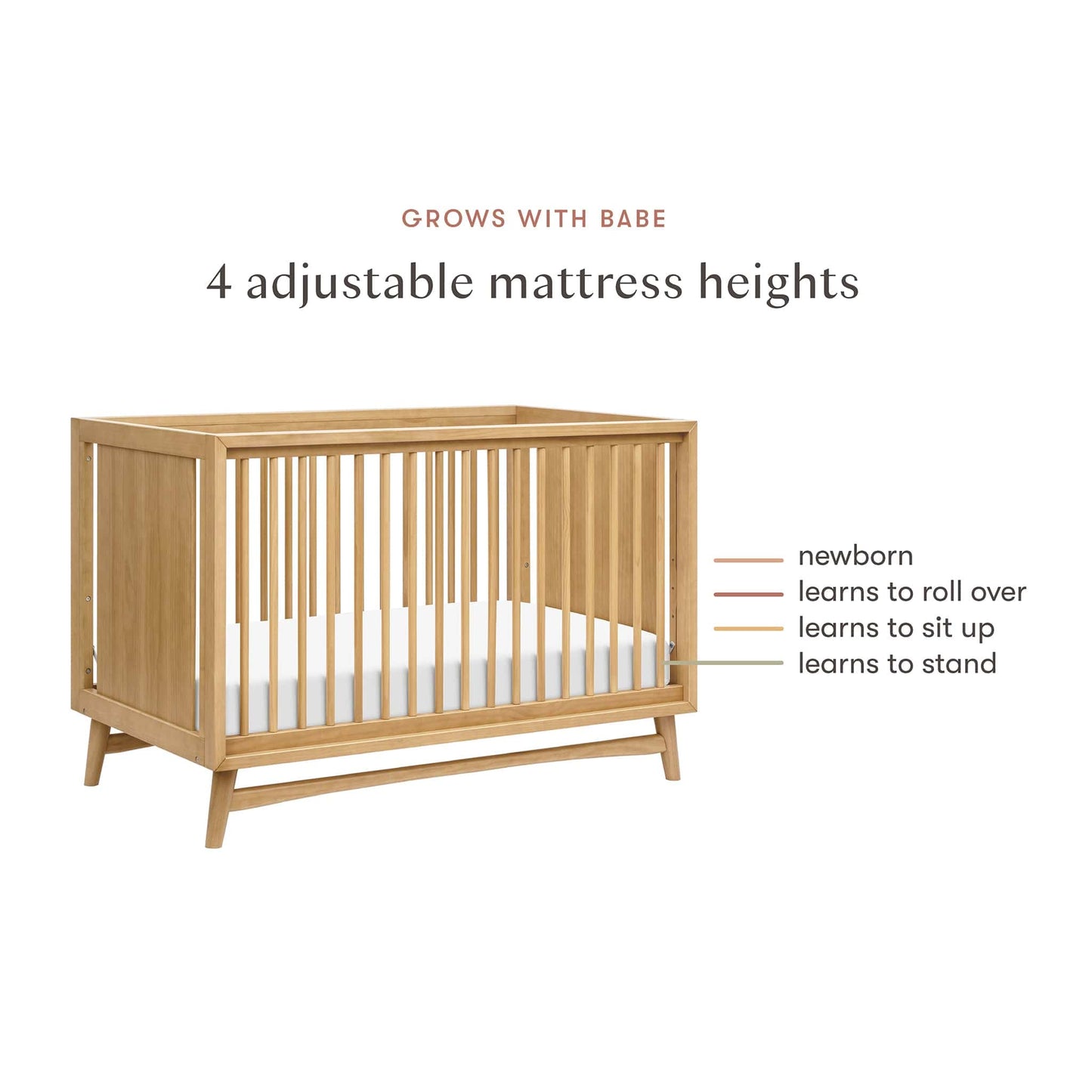 Babyletto Peggy Mid-Century 3-in-1 Convertible Crib w/Toddler Bed Conversion Kit - Honey - M15401HY