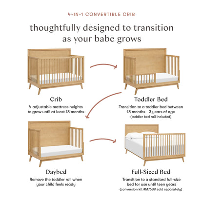 Babyletto Palma Mid-Century 4-in-1 Convertible Crib w/ Toddler Bed Conversion - Honey - M15901HY