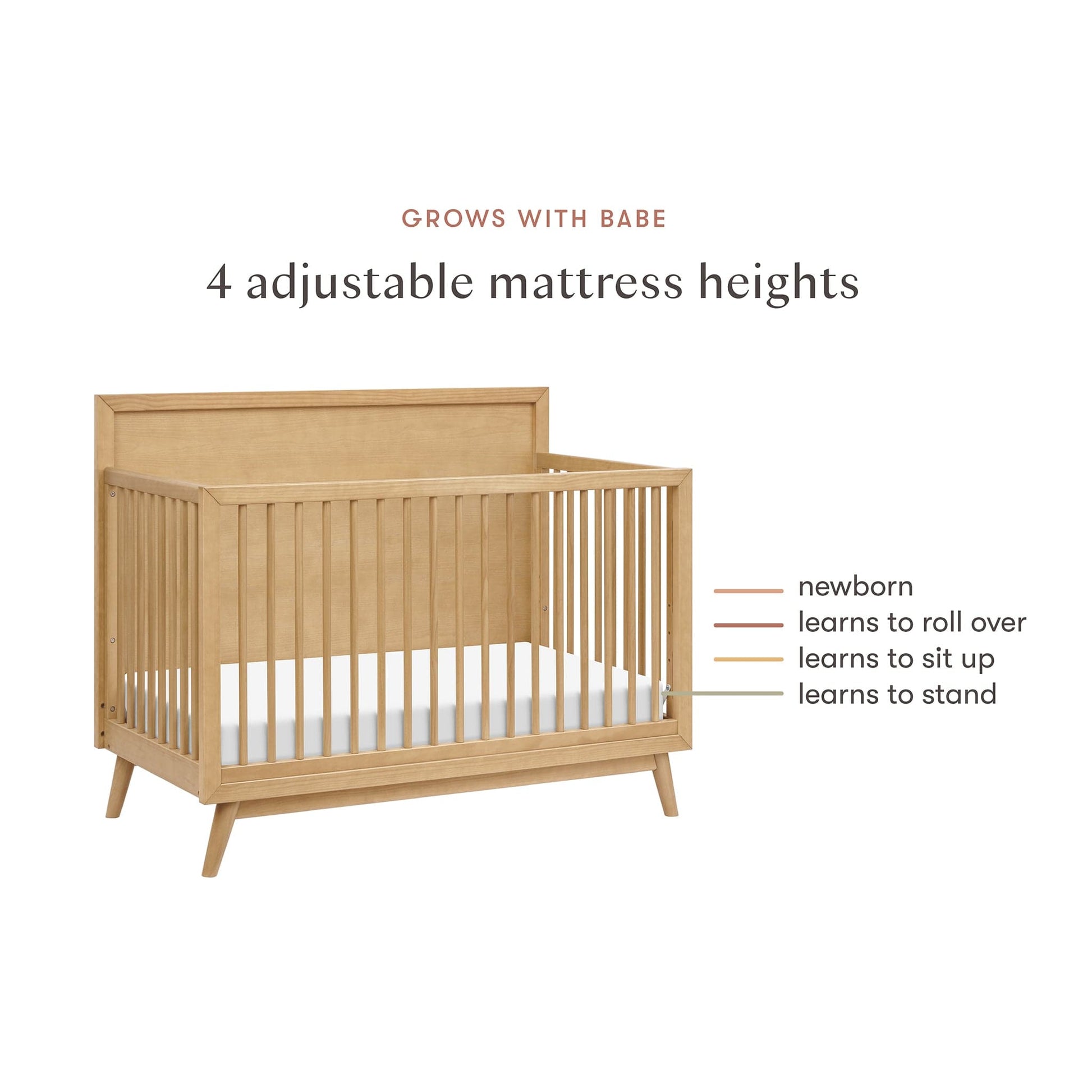 Babyletto Palma Mid-Century 4-in-1 Convertible Crib w/ Toddler Bed Conversion - Honey - M15901HY