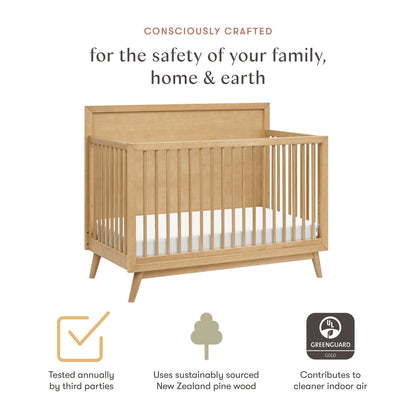 Babyletto Palma Mid-Century 4-in-1 Convertible Crib w/ Toddler Bed Conversion - Honey - M15901HY